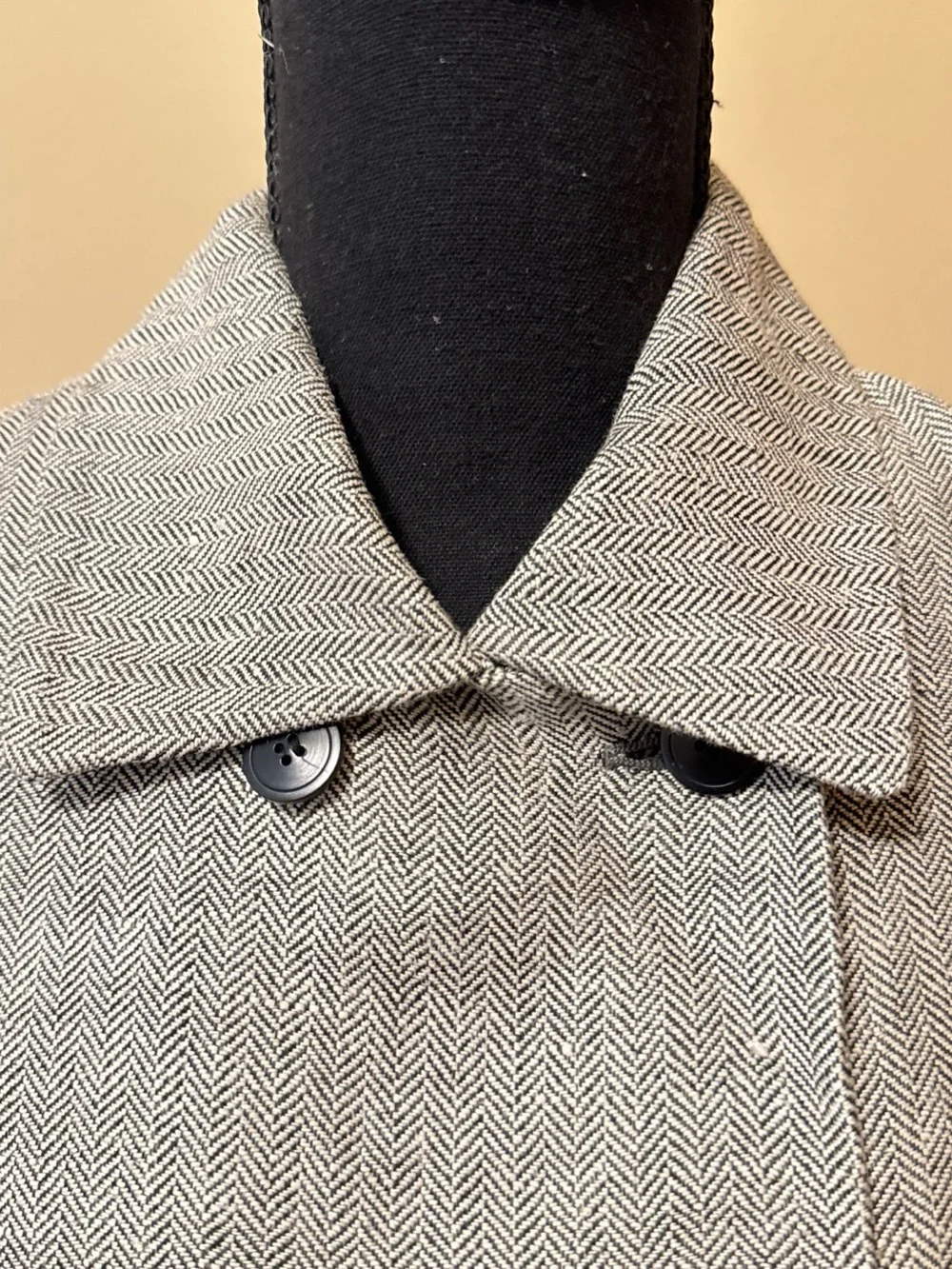 Donna Karan Gray Double-Breasted 100% Linen Herringbone Blazer